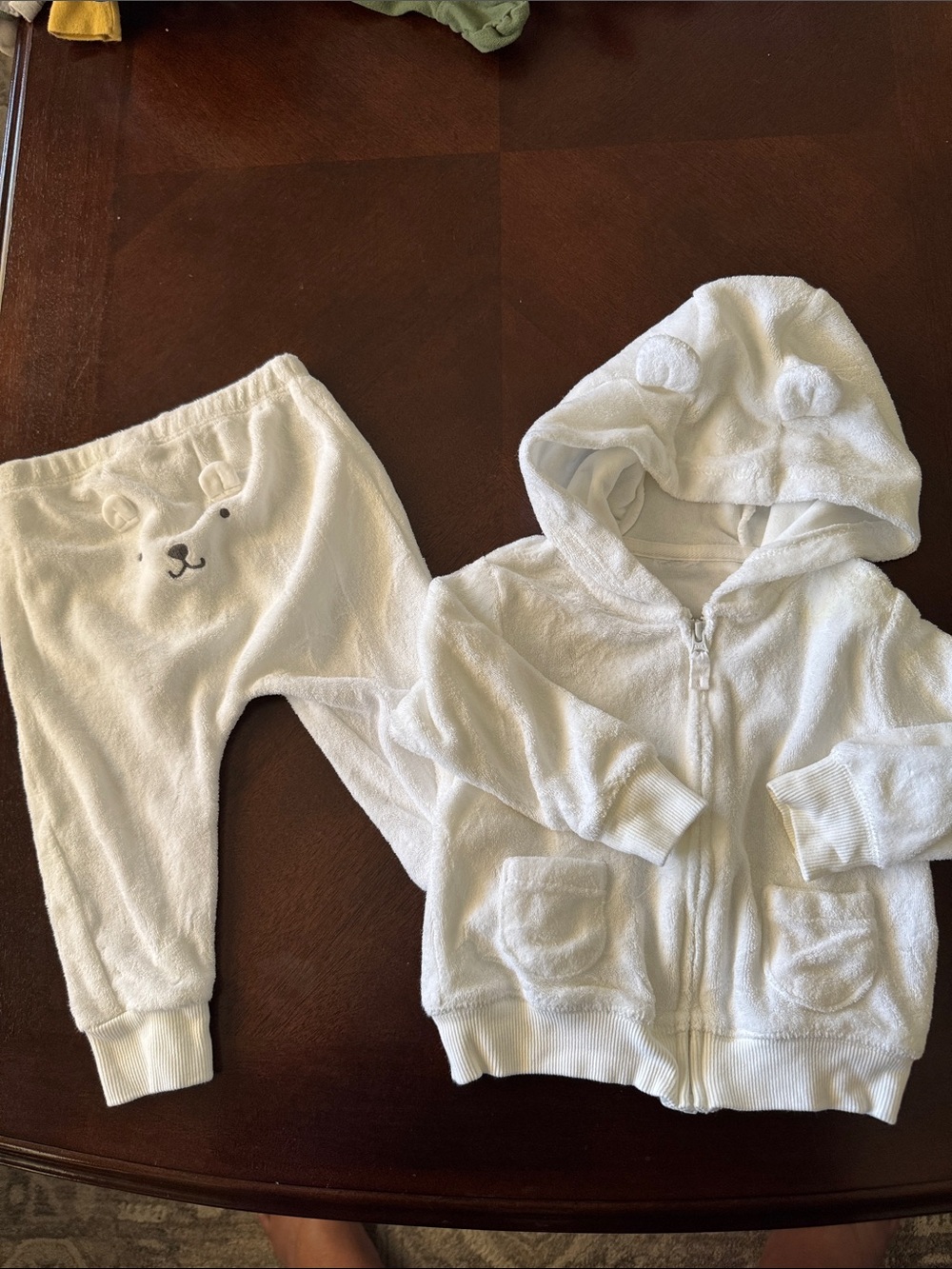 Plush White Baby Hoodie & Pants Set with Bear Ears